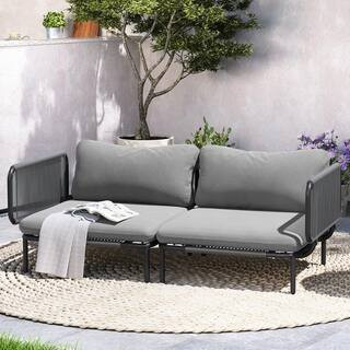 2-Piece Oversize Outdoor Sectional Set with Dark Gray Cushions and Removable Armrests Patio Furniture Set for Garden | The Home Depot