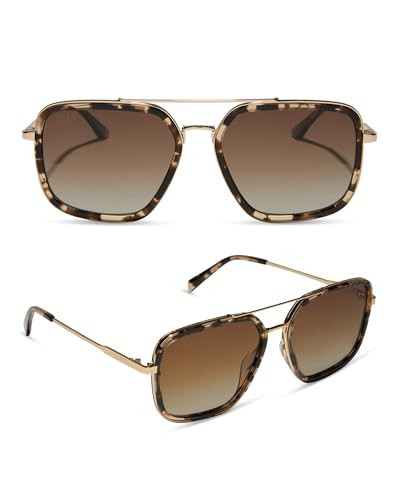 DIFF Jordan Designer Square Aviator Sunglasses for Women UV400 Polarized Protection, Espresso Tortoise + Brown Gradient | Amazon (US)