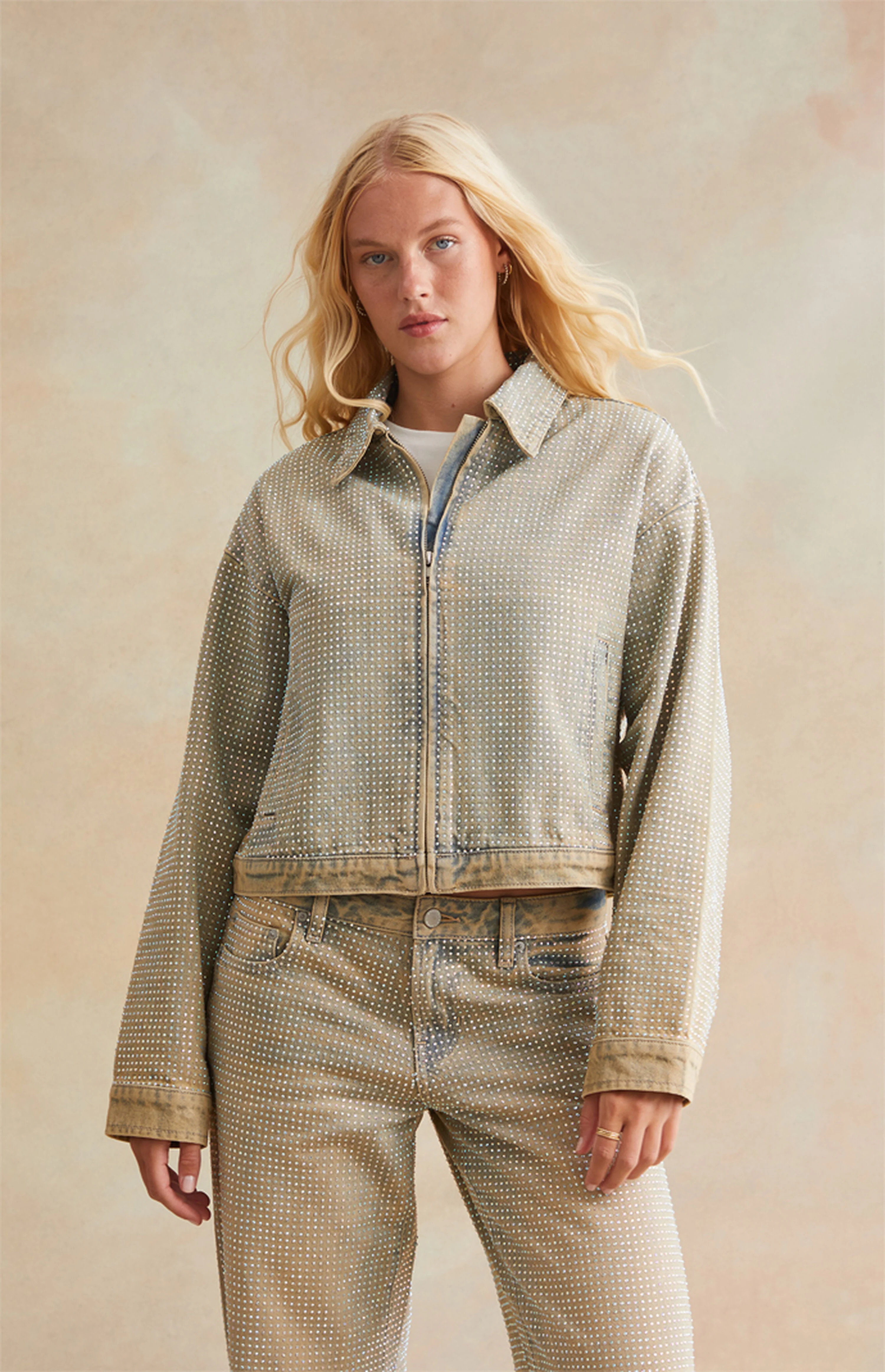 RARE DNM EDIT Rhinestone Denim Cropped Gas Jacket | PacSun