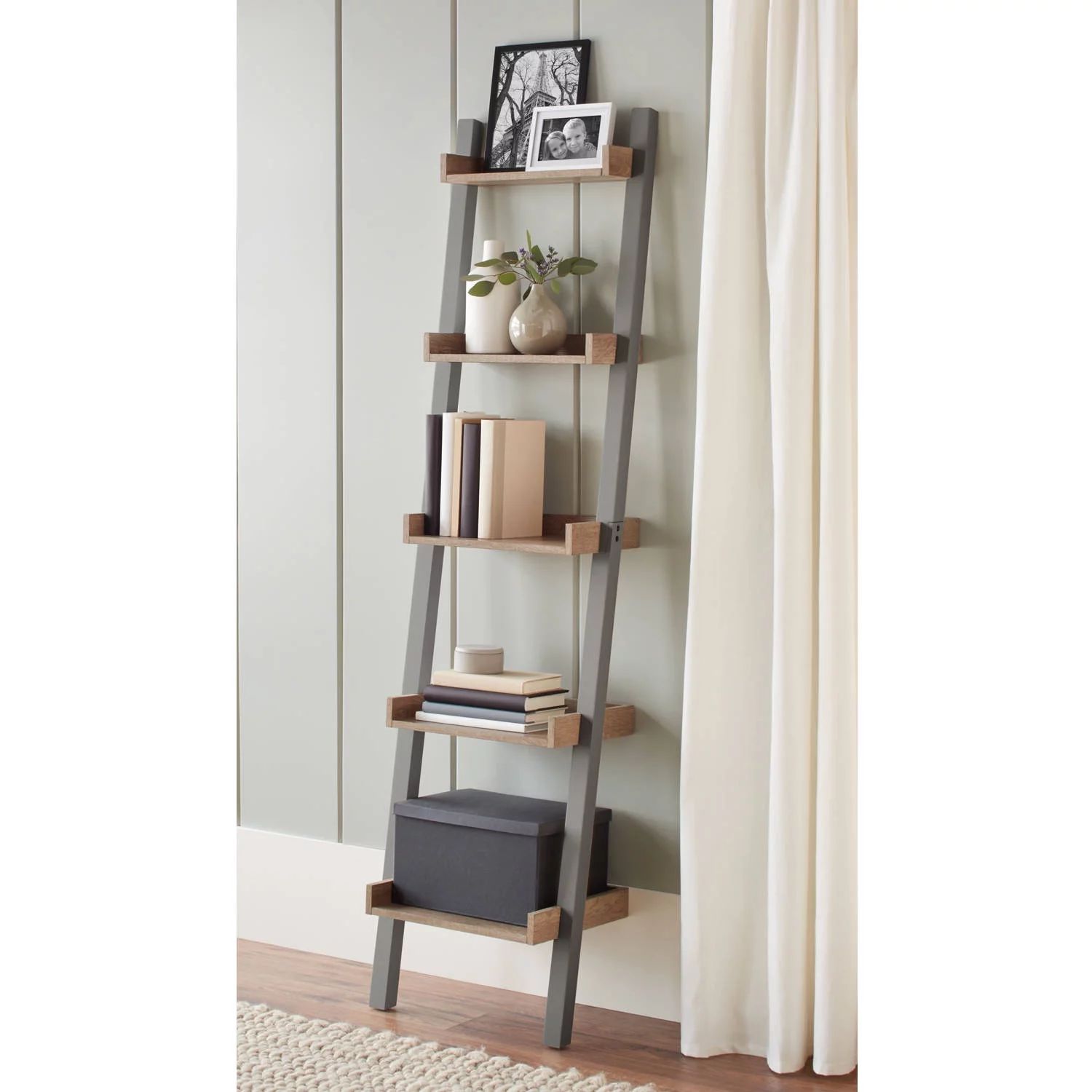 Better Homes & Gardens Bedford 5 Shelf Narrow Leaning Bookcase, Gray | Walmart (US)
