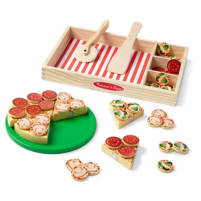 Melissa & Doug Pizza Party Wooden Pretend Play Food Set With 36 Toppings, Preschool Toy | Target