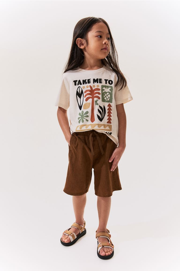 Linen-blend Pull-on Shorts - Brown - Kids | H&M US | H&M (US + CA)