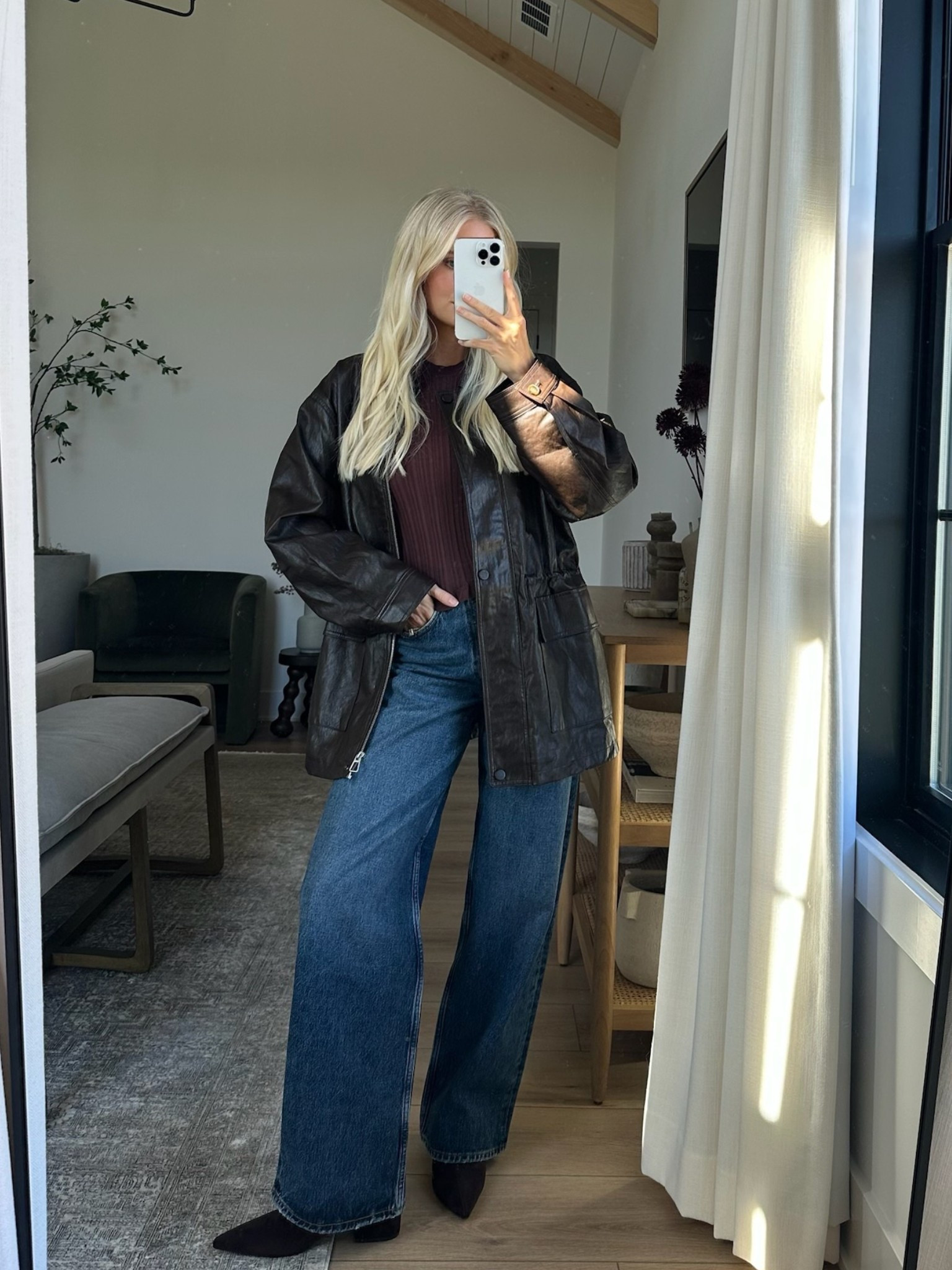 Wearing a small in top, medium in jacket, 27 in jeans, boots are tts! #kathleenpost

Fall transition outfit, casual fall look, leather jacket 

#LTKStyleTip #LTKSeasonal