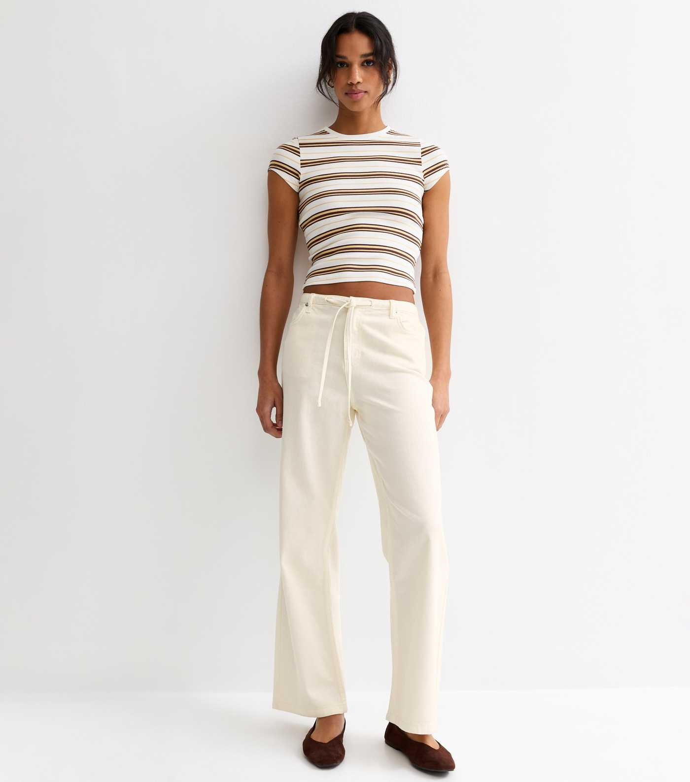 Off White Tie Waist Wide Leg Jeans | New Look | New Look (UK)