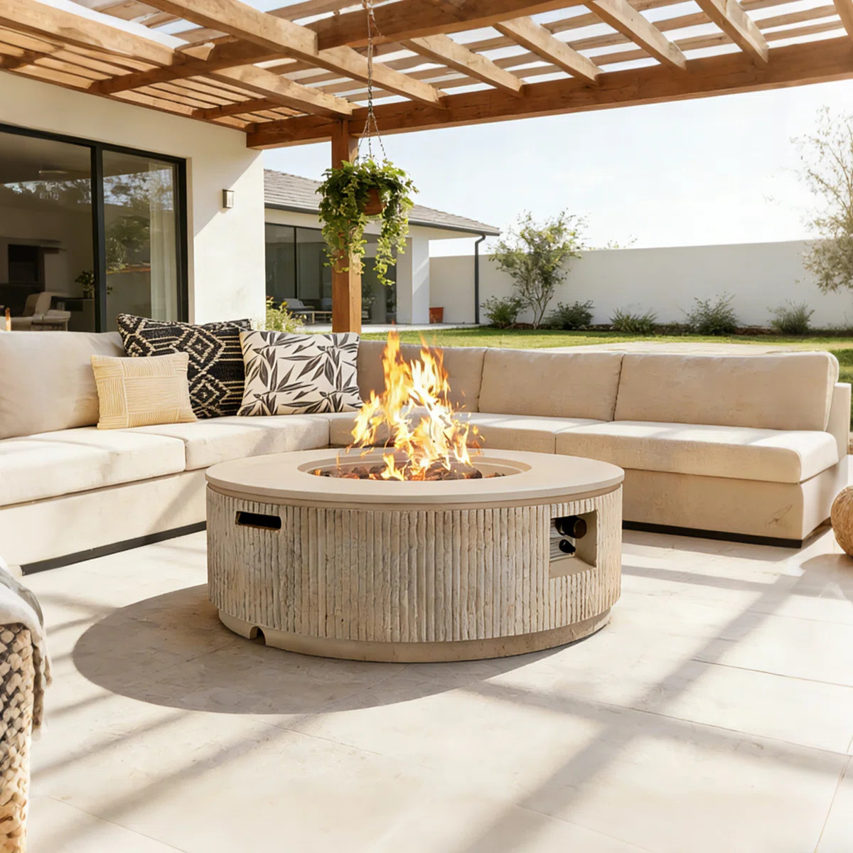 38" Round Propane Fire Pit Table With 50,000 BTU Heat, Modern MGO Outdoor Fire Bowl With Lava Roc... | Wayfair North America