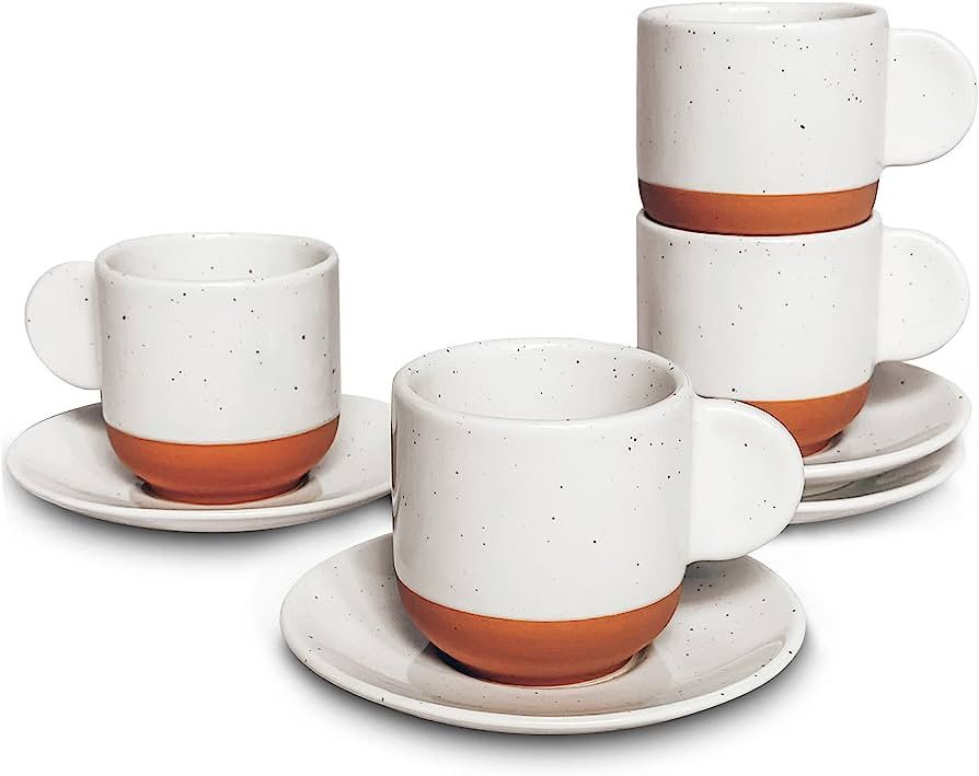 Mora Ceramic Mini Espresso Cups Set of 4, 3oz - Tiny Italian Inspired Mugs With Saucers For Small... | Amazon (US)