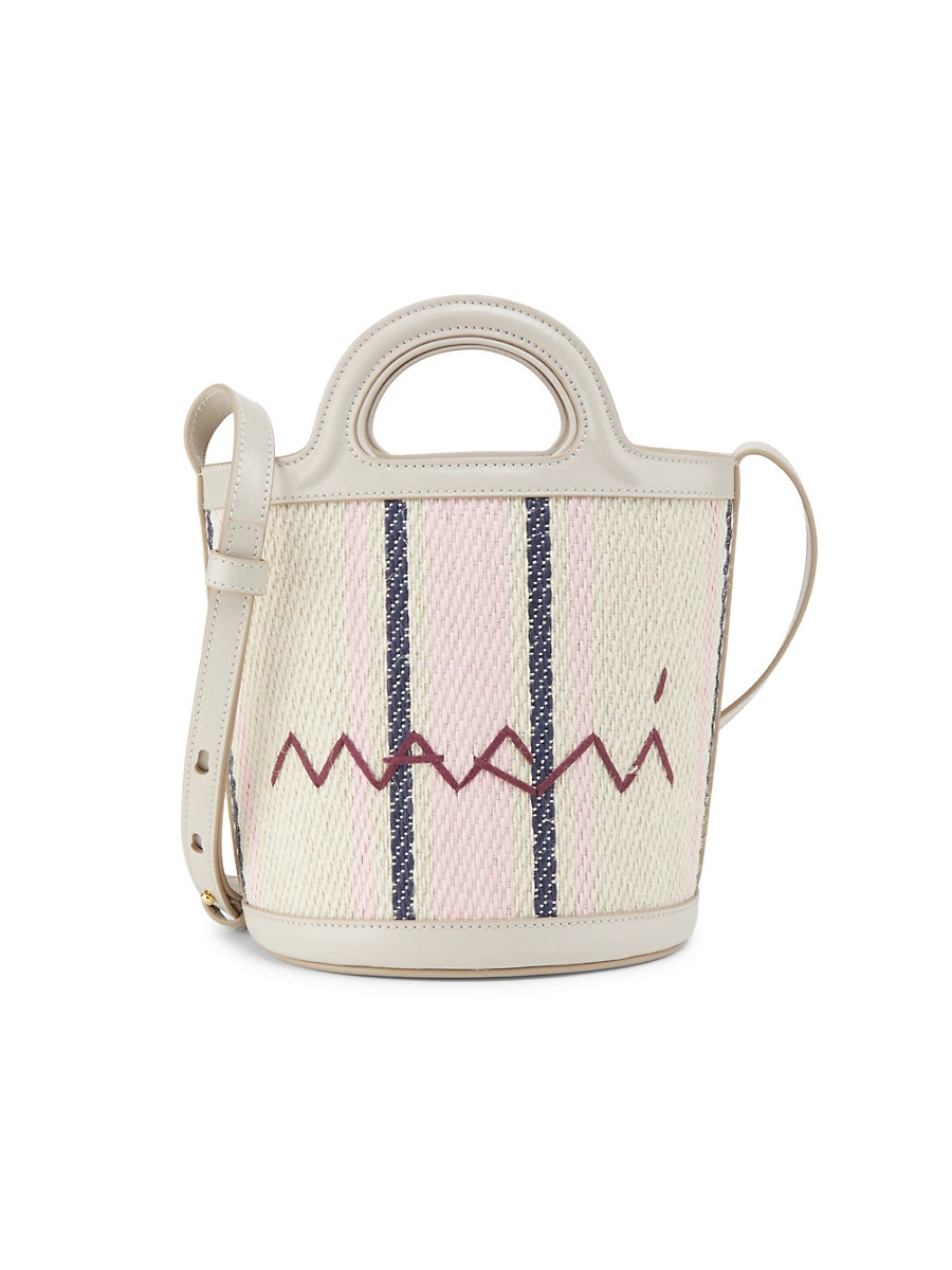 Women's Tropicalia Raffia Mini Bucket Bag - Light Link Lily White Black | Saks Fifth Avenue