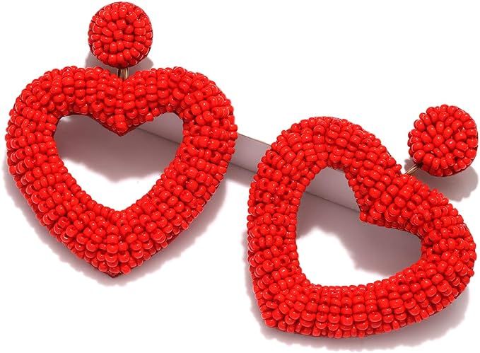 Amazon.com: CEALXHENY Beaded Earrings for Women Boho Heart Beaded Drop Earrings Statement Bead Ho... | Amazon (US)