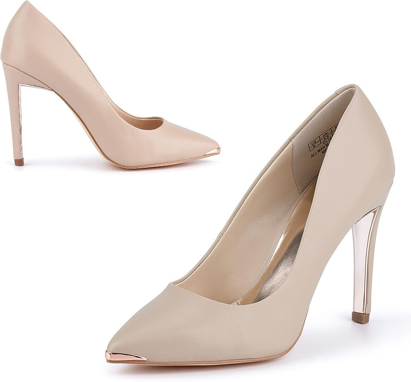JENN ARDOR High Heels for Women Sexy Pointed Toe Stiletto Pumps 4inch Slip on Leather Classic Dress  | Amazon (US)