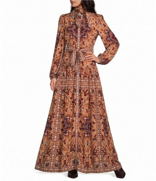 A Loves A Printed Collared Long Sleeve Belted Scarf Maxi Shirt Dress -  XL | Dillard's