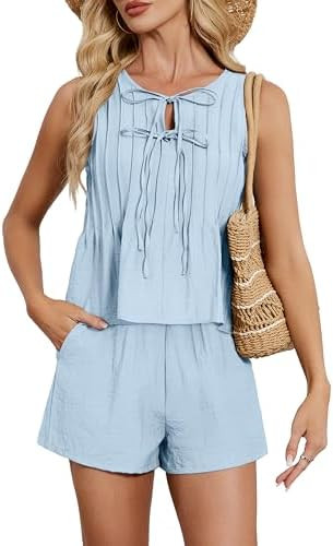 Blooming Jelly Womens Two Piece Sets Pleated Vacation Outfits Resort Wear Beach Linen Set Cruise ... | Amazon (US)