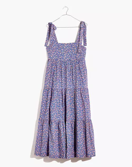 Petite Tie-Strap Tiered Midi Dress in Summer Vines | Madewell