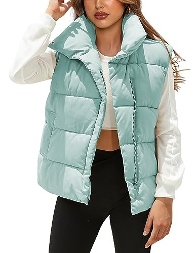 EsheSy Women's Puffer Vest Zip Up Sleeveless Lightweight Stand Collar Padded Gilet(LightBlue-S) | Amazon (US)