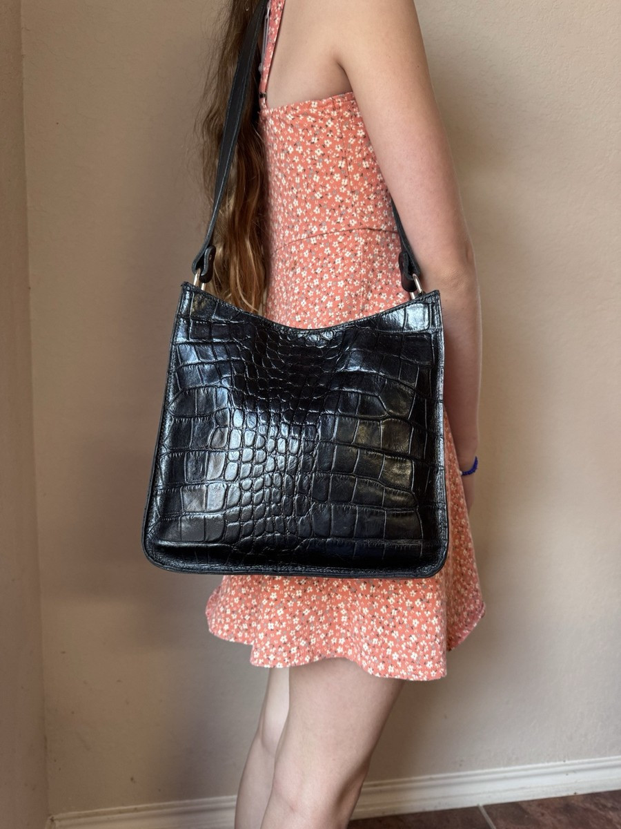 Two Bar West Black Crocodile Print Leather Purse Classic | eBay US