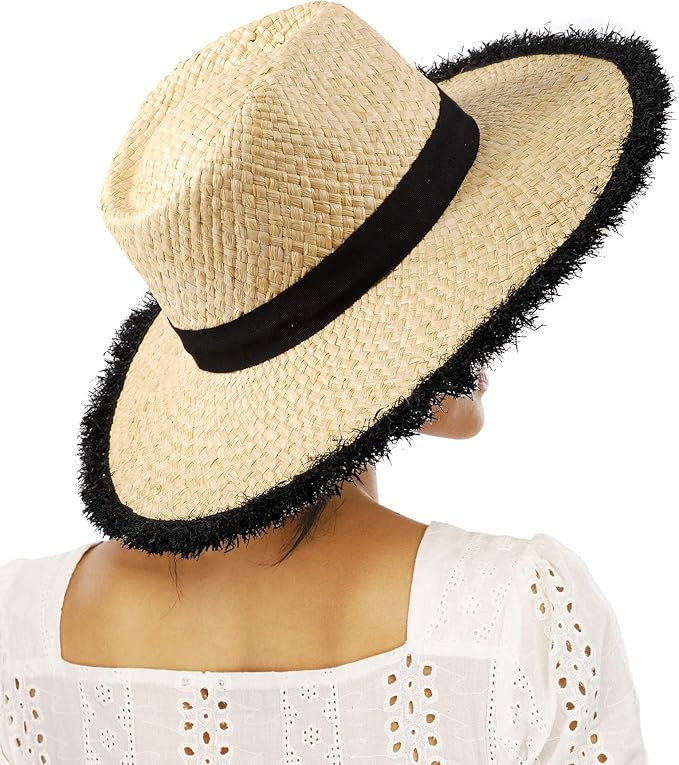 FEMSÉE Beach Hats for Women Men- Wide Brim Fringe Raffia Straw Ribbon Summer Sun Hat Travel | Amazon (US)