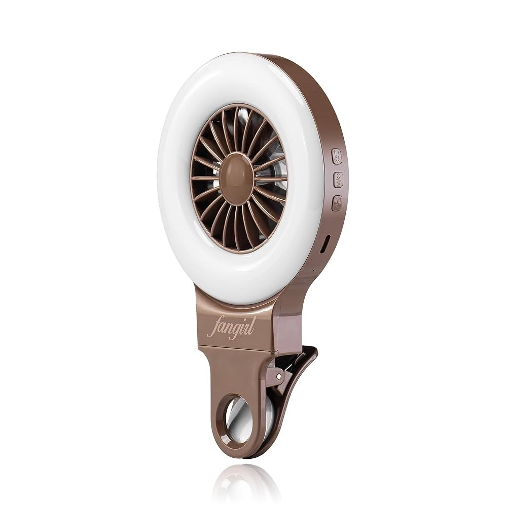 Fangirl by Remi: 2-in-1 Clip on Phone Fan and Selfie Ring Light (Brown) | Amazon (US)