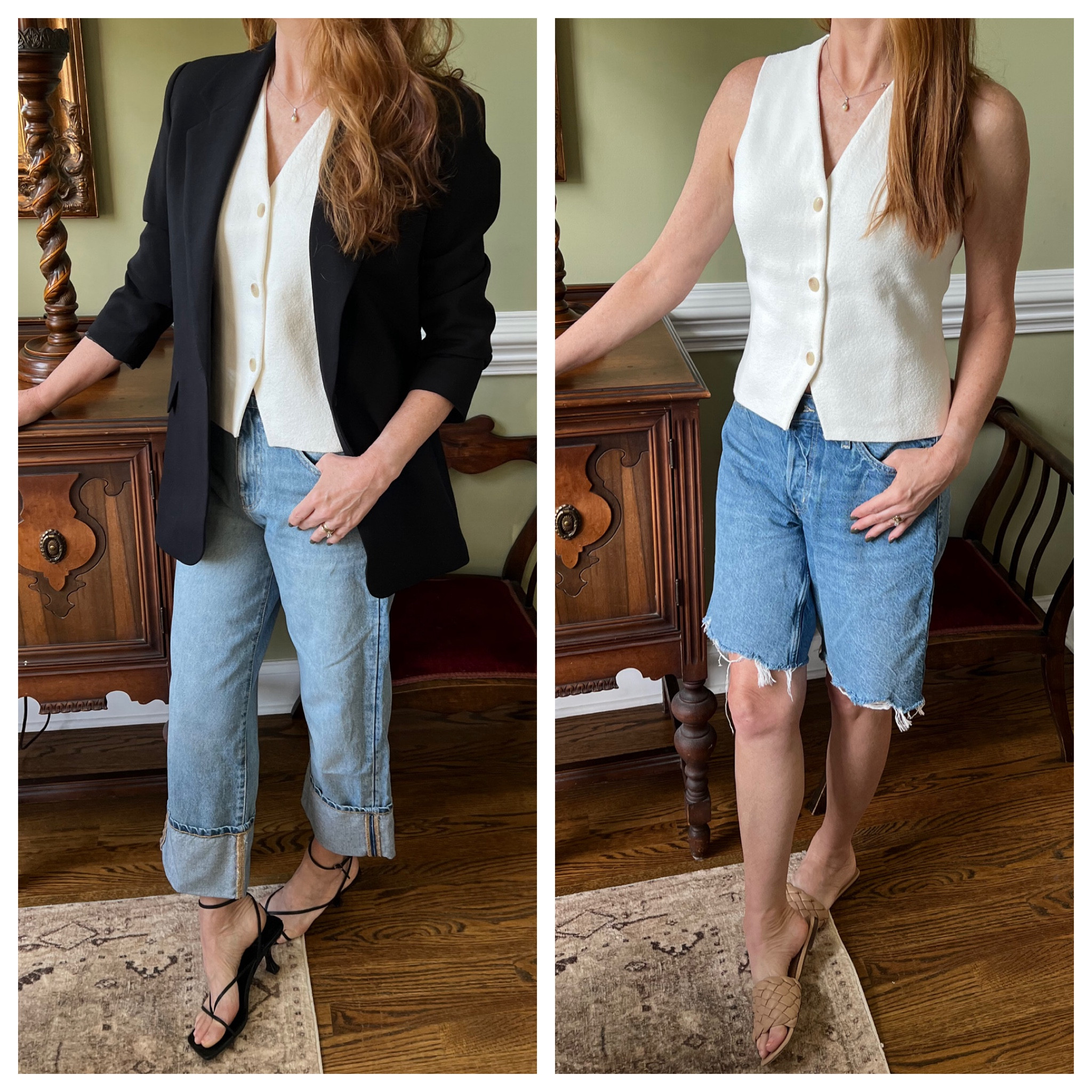 ☝️vest, two ways// #styleinspiration #stylediaries  #fashionblogger #fashiondiaries #liketkit  #styleover50 #50plusandfabulous #fashionover50 #50plusblogger @liketoknow.it #cos #zara #mamgo #hm #jeffreycampbell