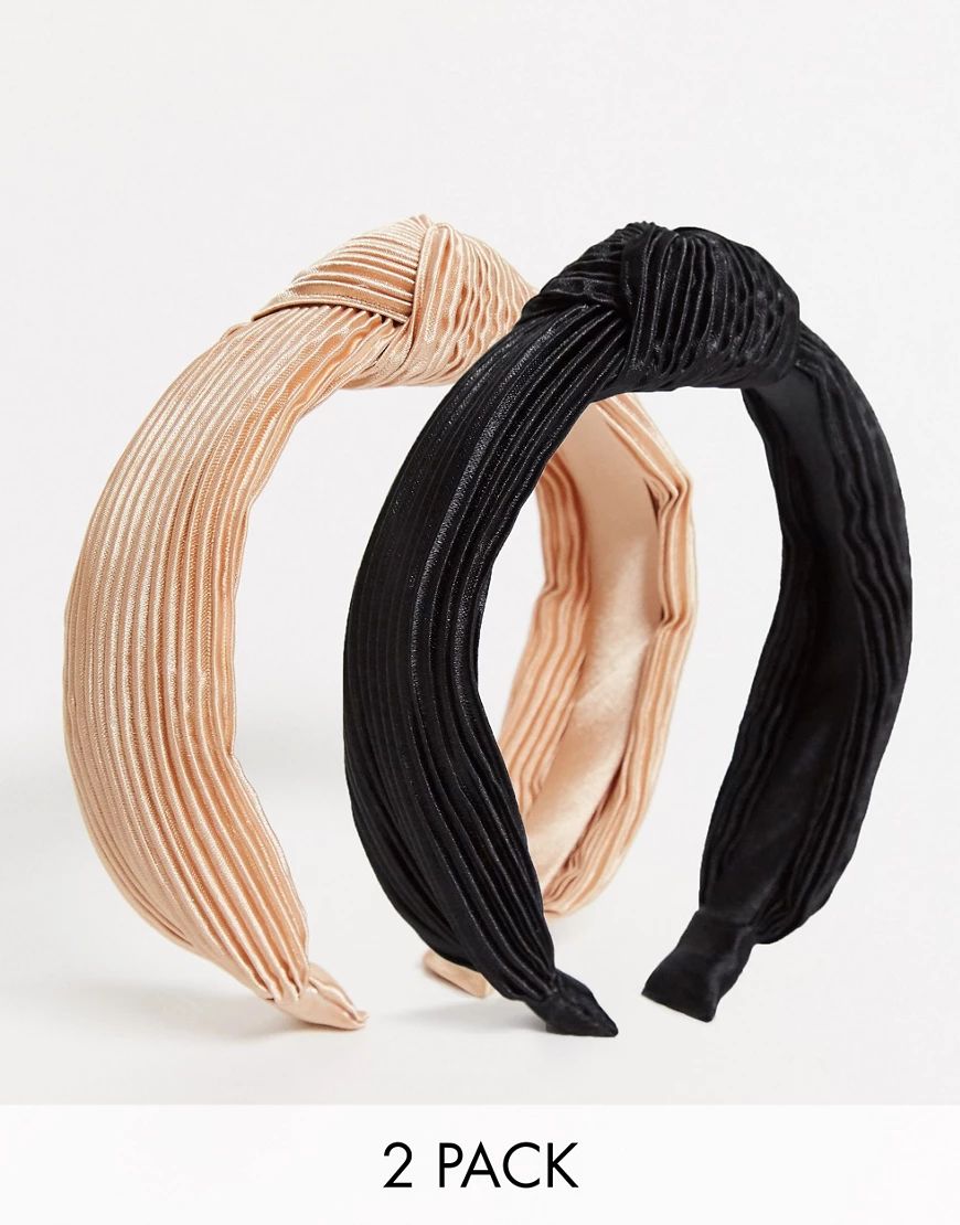 ASOS DESIGN pack of 2 plisse knot headbands in neutral tones-Multi | ASOS (Global)