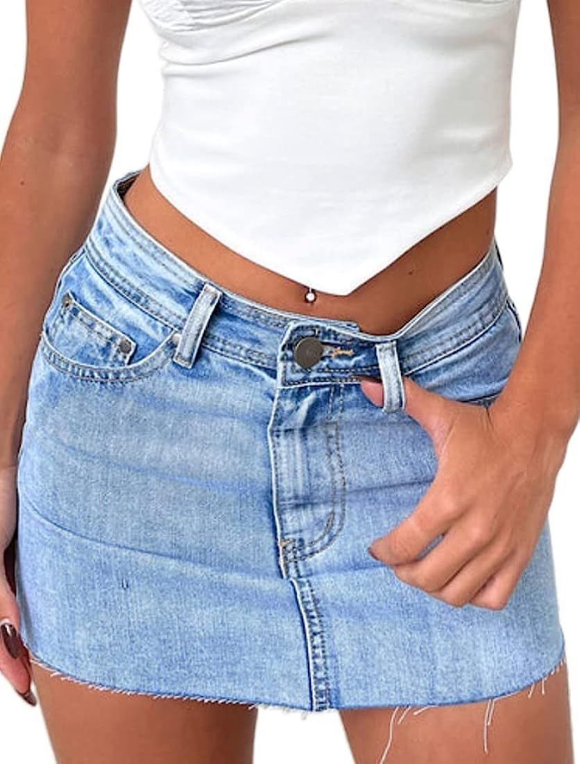 Just Quella Women's High Waisted Jean Skirt Fringed Slim Fit Denim Mini Skirt | Amazon (US)