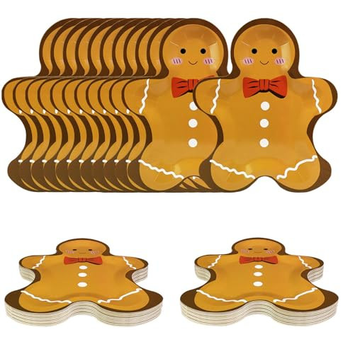 SietDESEO 48 PCS Christmas Paper Plates Gingerbread Man Shape Disposable Plates Dessert Plates Xmas Dinner Plates for Christmas Holiday Birthday Party Supplies | Amazon (US)