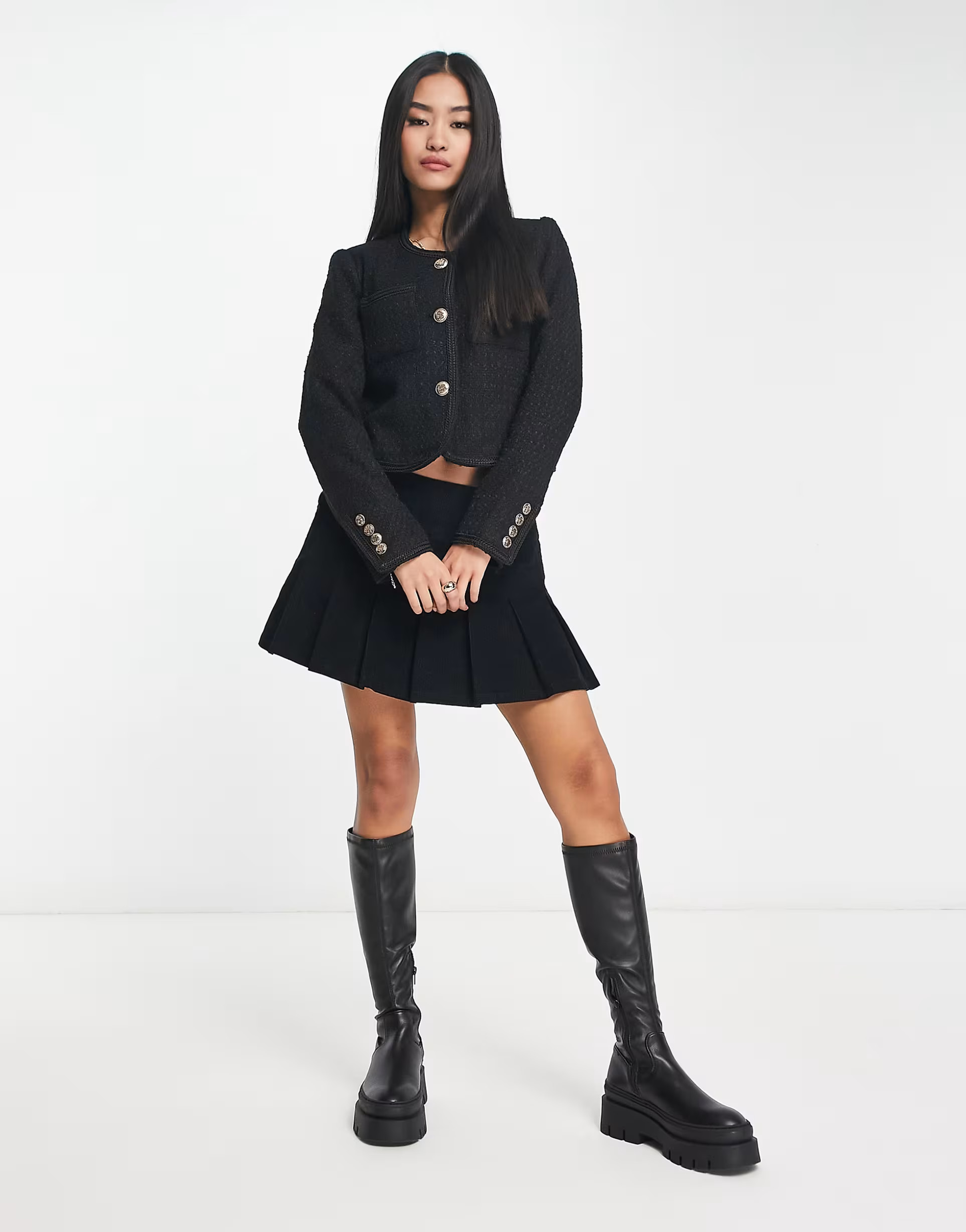 Urban Revivo button cropped jacket in black | ASOS (Global)
