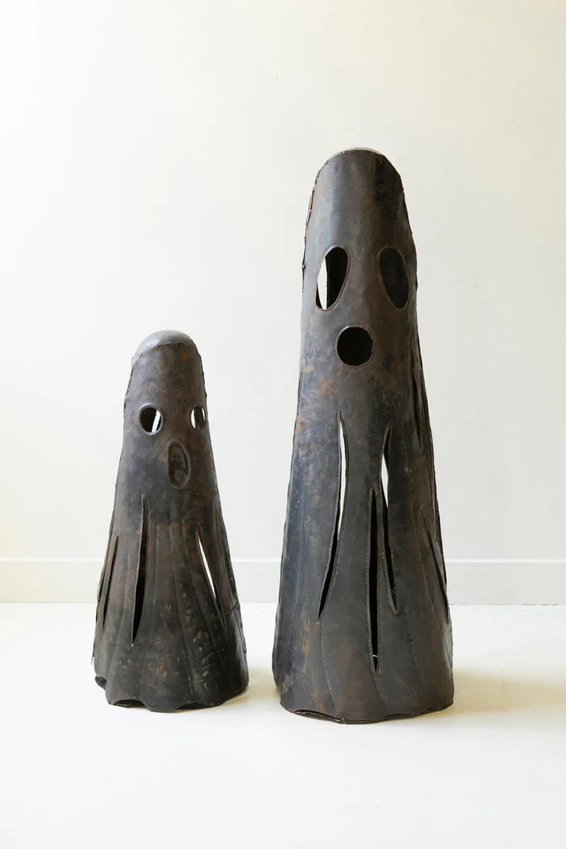 Rustic Iron Ghost Luminaries Set Of 2 \u2013 Assorted Height Decorative Halloween Candle Holders ... | Wayfair North America