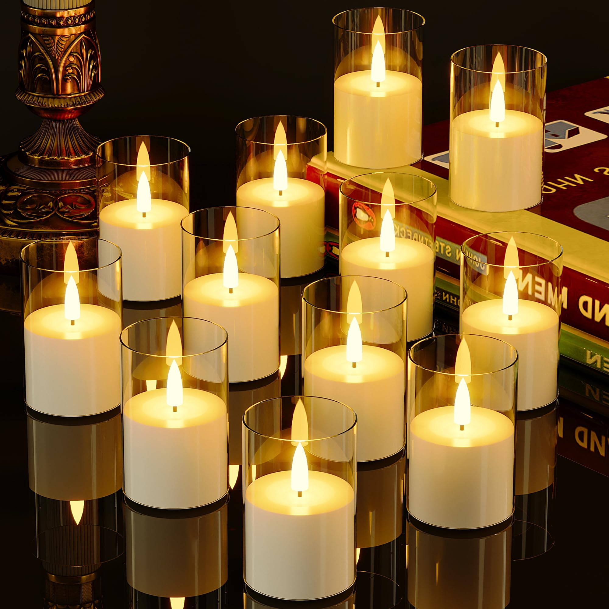 12Pack Flickering Flameless LED Candles with Timer, Battery Powered - Small Pillar & Votive, Clea... | Amazon (US)