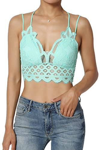 TheMogan Women's Padded Lace Bralette Cross Strap & Stretchy Smocked Back Crochet Bra Crop Top Du... | Amazon (US)