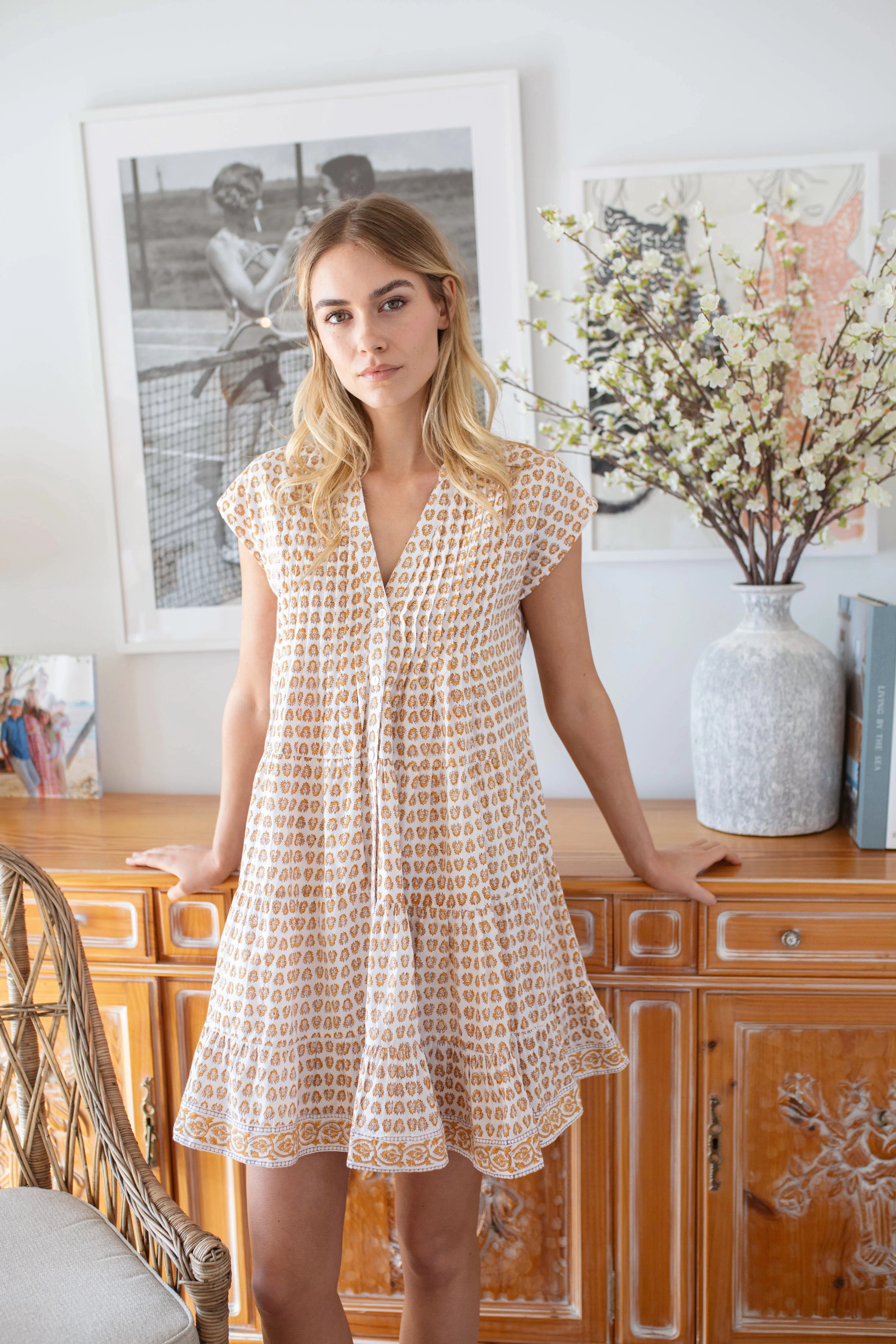 Mackenzie Dress - White Marigold Thistle | Marea