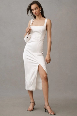 BHLDN Sleeveless Satin Corset Side-Slit Midi Dress | Anthropologie (US)