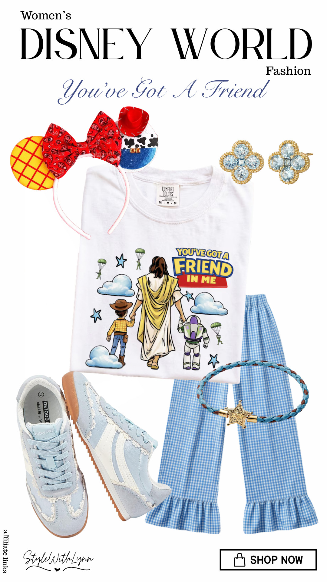 A little Disney magic with a whole lot of heart. 💕✨ This Toy Story tee paired with gingham ruffle pants is such a sweet way to bring faith, fun, and Disney style together!  Perfect for a Disney day when you want your outfit to feel playful, meaningful, and totally magical.

✨ Shop this look through my LTK! 🛍️ Save this for your next Disney outfit inspo!

#DisneyOutfit #DisneyStyle #DisneyWorldOutfit #ToyStory #ToyStoryOutfit #DisneyMom #DisneyFashion #DisneyOutfitIdeas #FaithAndFashion #WalkingWithJesus #GinghamPants #DisneyVacationStyle #MagicKingdomOutfit 

 #LTKootd #LTKmomlife #LTKTravel