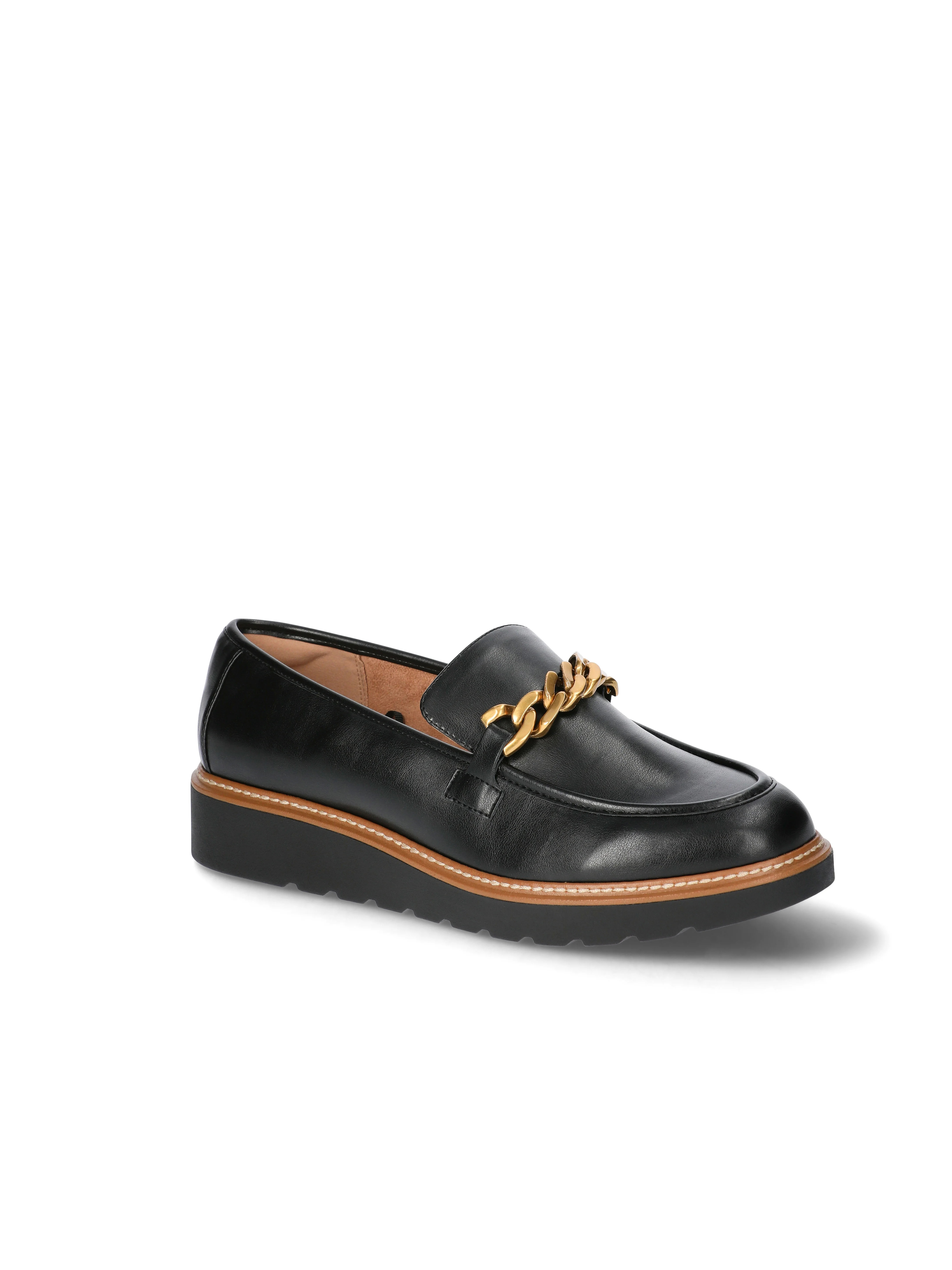 Time and Tru Women's Faux Leather Loafers with Chain Embellishment, Black, Wide Width | Walmart (US)