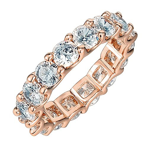 PAVOI 14K Rose Gold Plated Cubic Zirconia Love Ring - 4mm Stackable Bands for Women - Gold Eternity Rings, Size 7 | Amazon (US)
