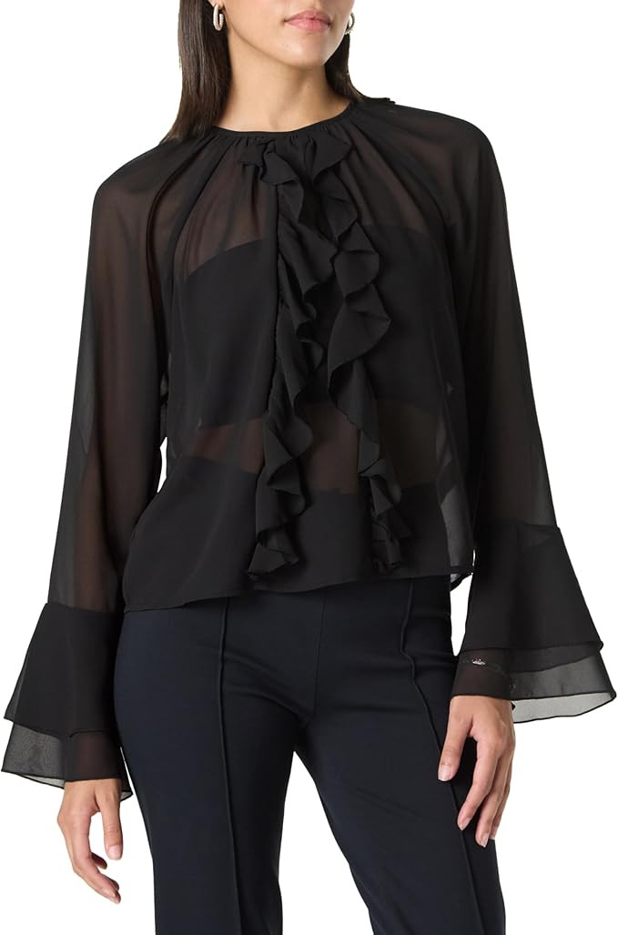 The Drop Women's Mischa Sheer Cascading Ruffle Long Sleeve Romantic Blouse | Amazon (US)