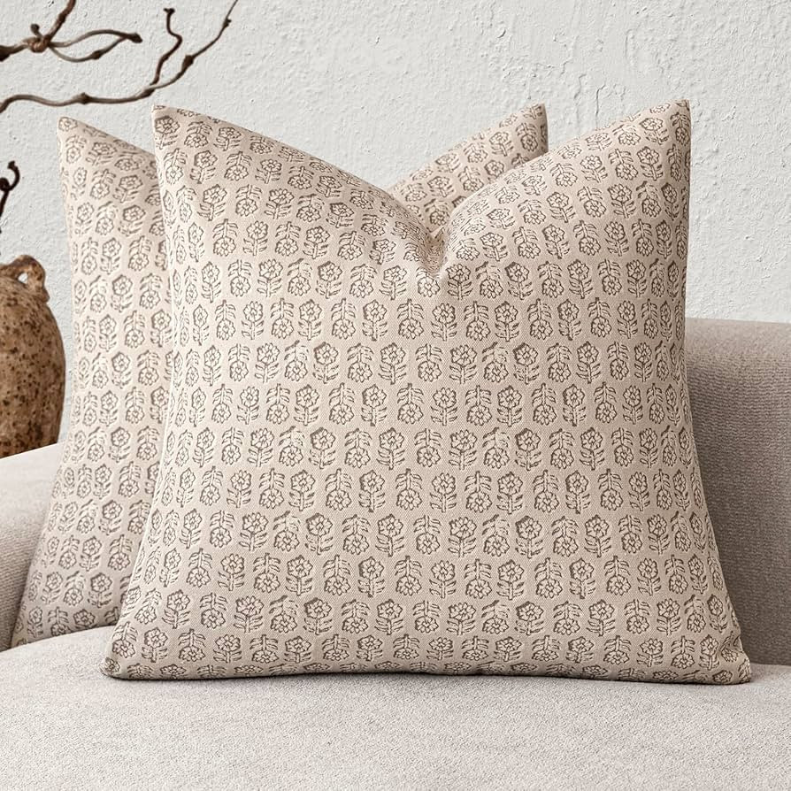 Foindtower Set of 2 Decorative Neutral Floral Print Throw Pillow Covers Vintage Accent Farmhouse ... | Amazon (US)