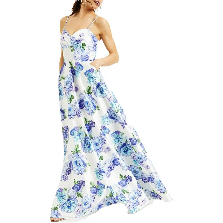 City Studio Womens Juniors Satin Floral Evening Dress White 3 - Walmart.com | Walmart (US)
