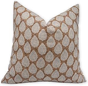 Block Print Thick Linen 16x16 Vintage Throw Pillow Covers with Floral Print | Amazon (US)