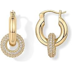 PAVOI 14K Gold Plated Convertible Chunky Hoop Earrings for Women | Cubic Zirconia Chunky Huggie E... | Amazon (US)