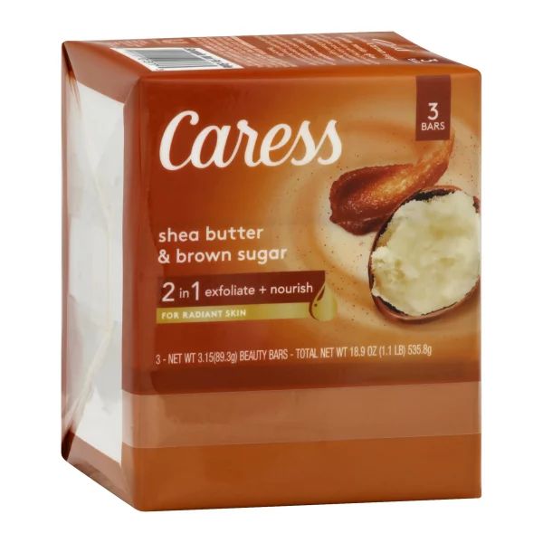 Caress 2-in-1 Beauty Bar Soap Exfoliating and Nourishing Shea Butter and Brown Sugar 3.15 oz 3 Ba... | Walmart (US)
