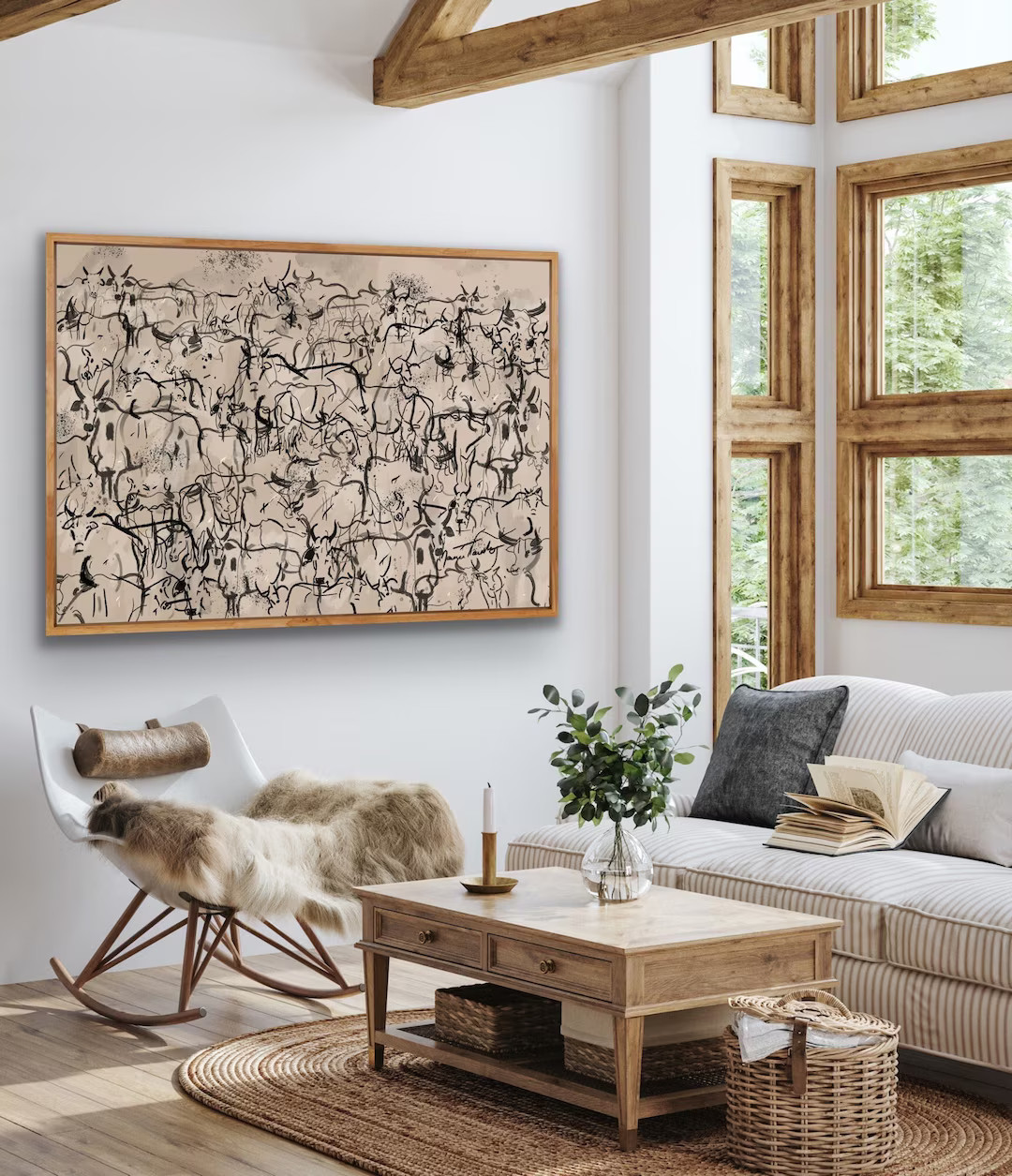 Wayward Herd of Cows Abstract Canvas Wall Art, Mid Century Modern Original Art Print, Large Oil P... | Etsy (US)