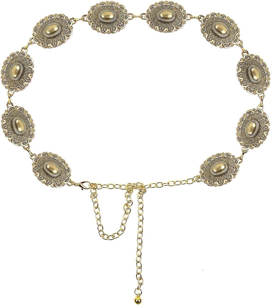 Women Concho Belts Plus Size Western Waist Belt for Jeans Dresses Adjustabla Boho Metal Chain Bel... | Amazon (US)