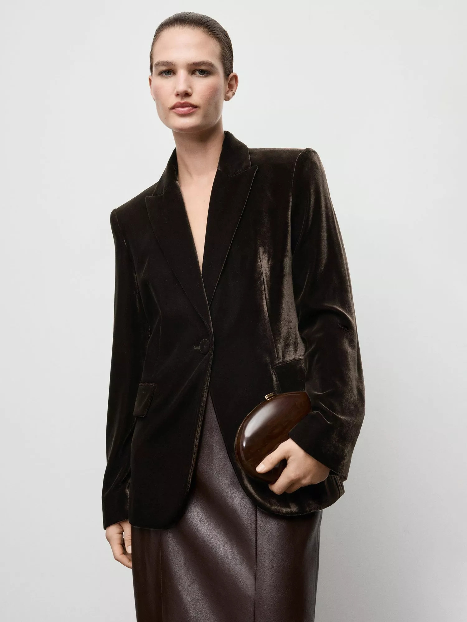 Mango Combi Velvet Blazer, Dark Brown | John Lewis (UK)