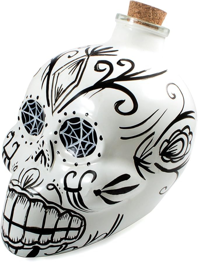 Bar Amigos White - Mexican Skulls Sugar Art Shaped Themed Glass Top Decanter & Cork Stopper Can B... | Amazon (US)