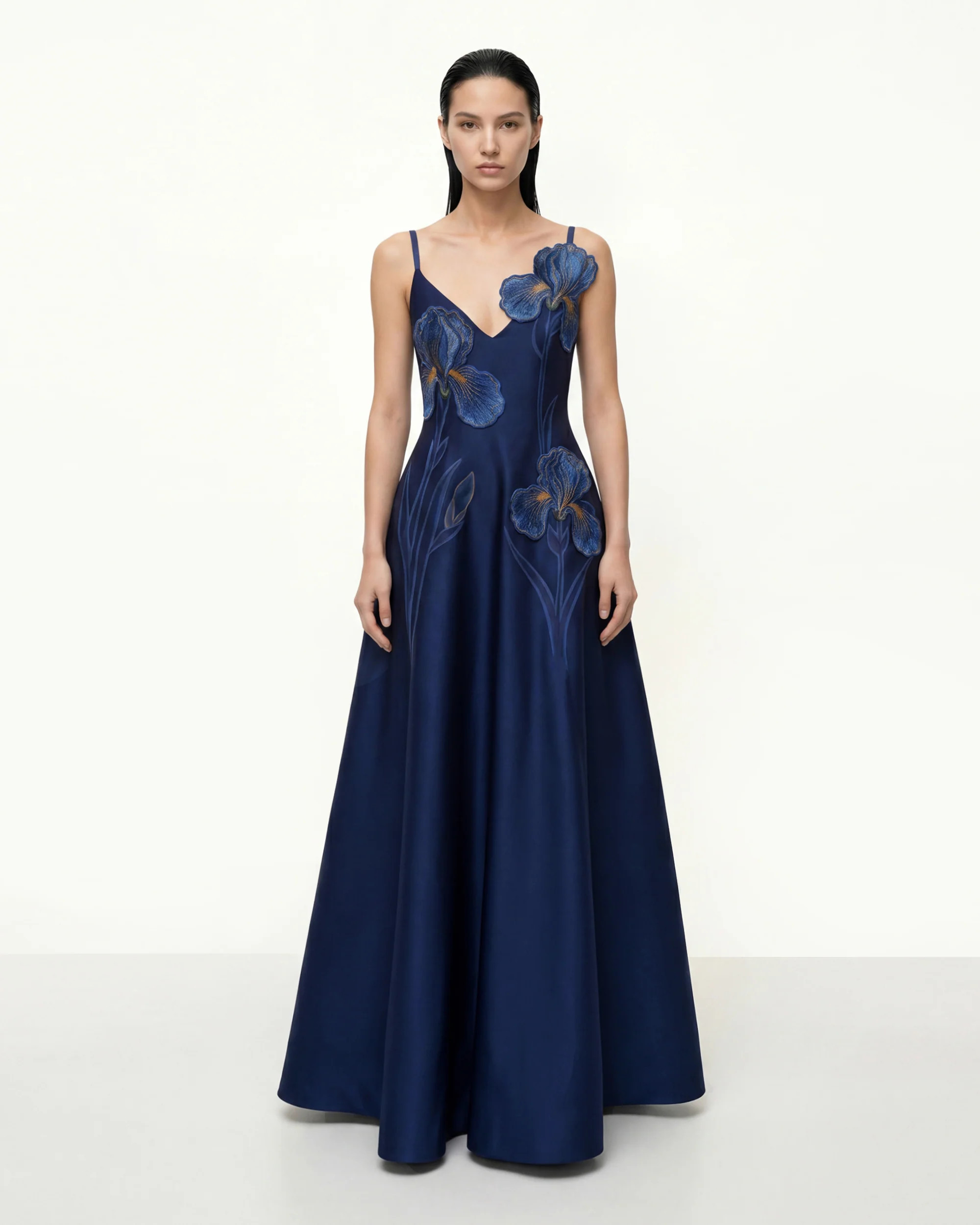 Iris Embroidered A-Line Maxi Dress - Navy Blue | JW PEI US