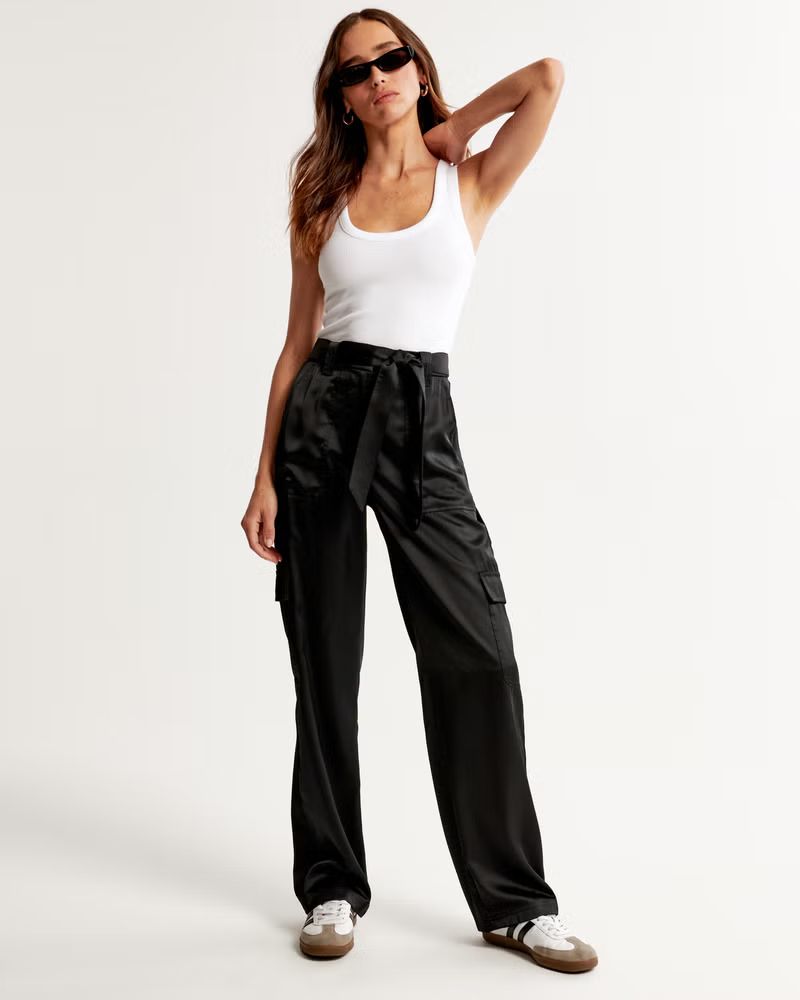 Belted Baggy Satin Cargo Pant | Abercrombie & Fitch (US)