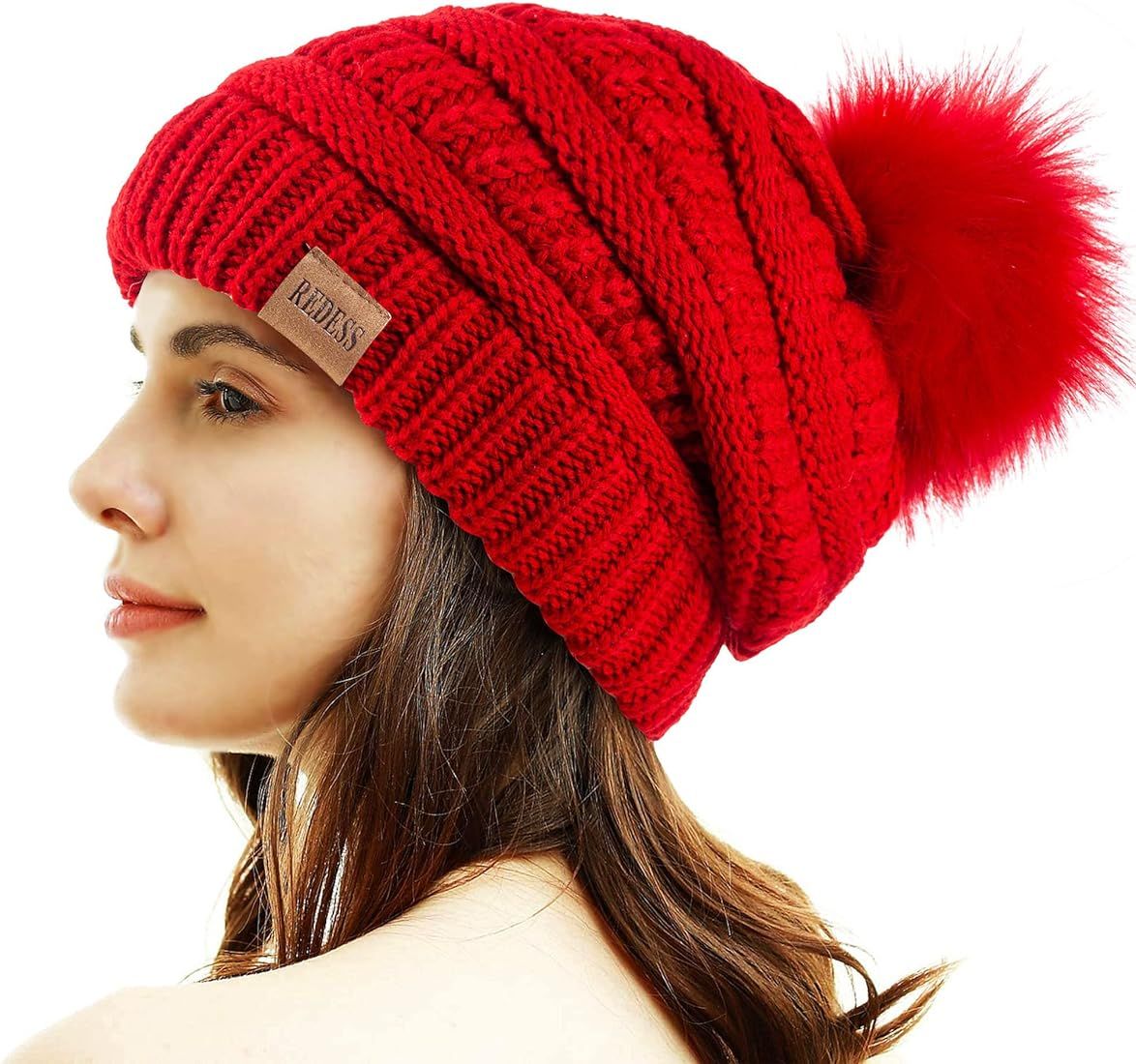 REDESS Women Winter Pom Pom Beanie Hat with Warm Fleece Lined | Amazon (US)