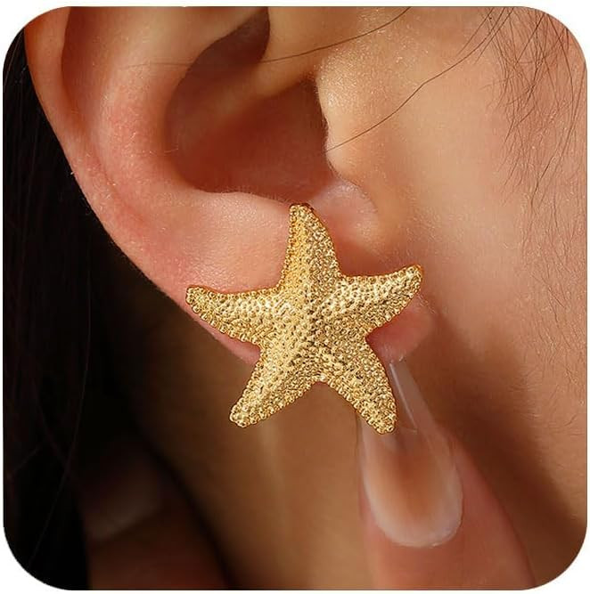 Starfish Shell Stud Earrings for Women Gold Silver Chunky Seashell Drop Dangle Earring Dainty Bea... | Amazon (US)