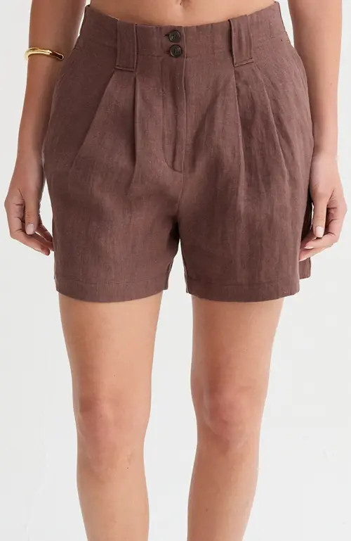 CRESCENT Pleated Linen Shorts in Brown at Nordstrom, Size Small Short | Nordstrom