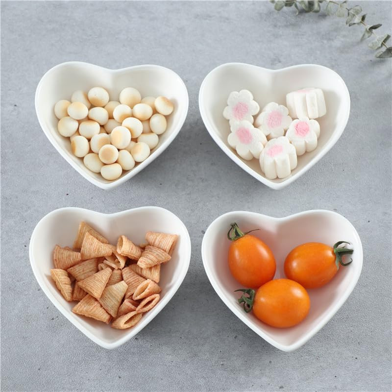 Keponbee 4pcs Dessert Bowl Heart-shaped Bowl Condiment Dishes Multipurpose Porcelain Sauce Dish Seas | Amazon (US)