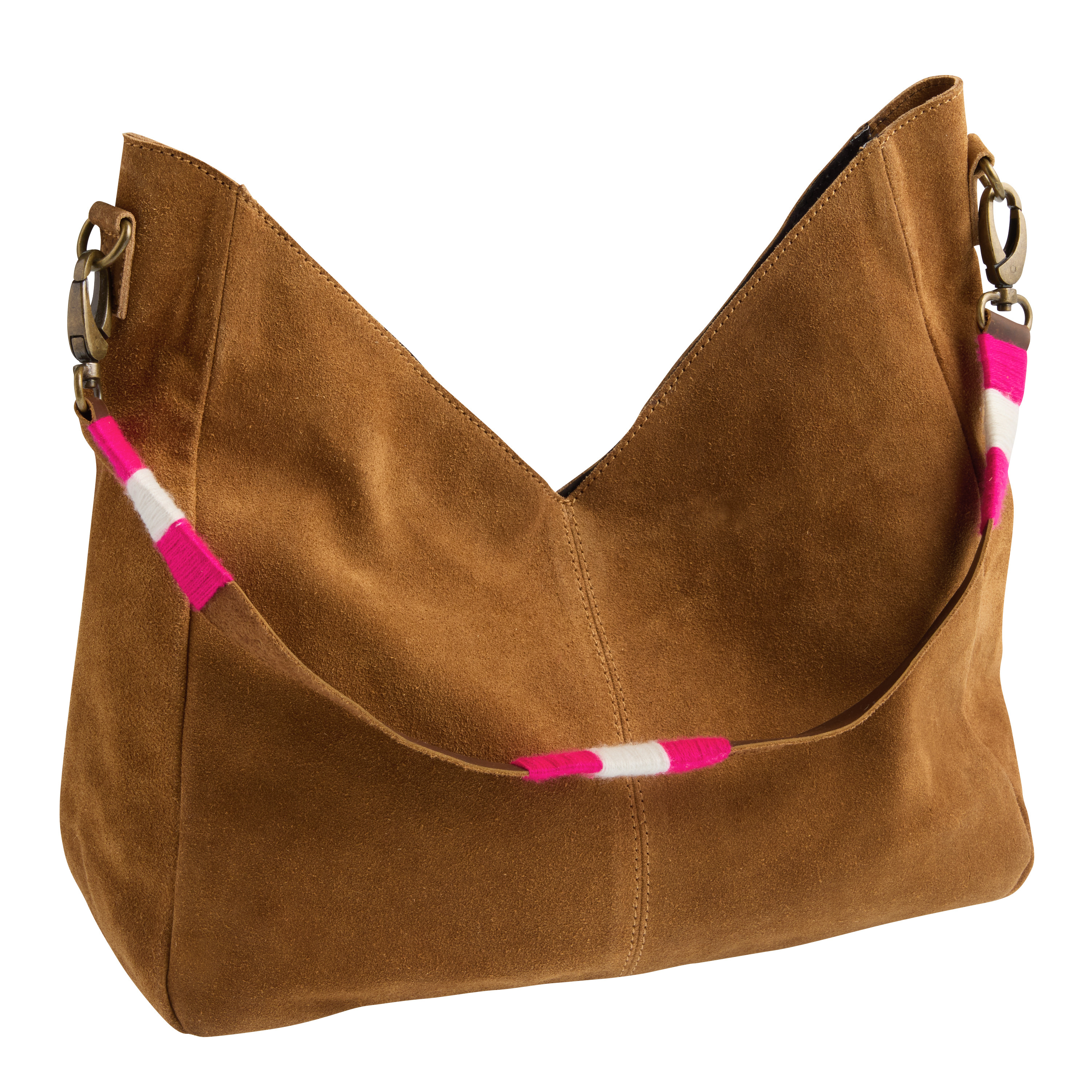 Camel Suede Crossbody Hobo Bag with Interchangeable Strap | World Market